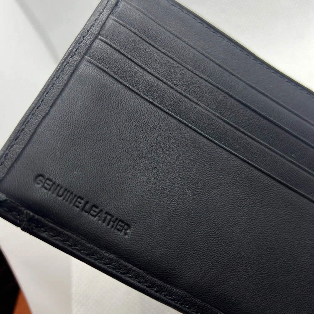 Perry Ellis Black Bi-Fold Soft Leather Wallet Pocket Planner - 10 Card Pockets